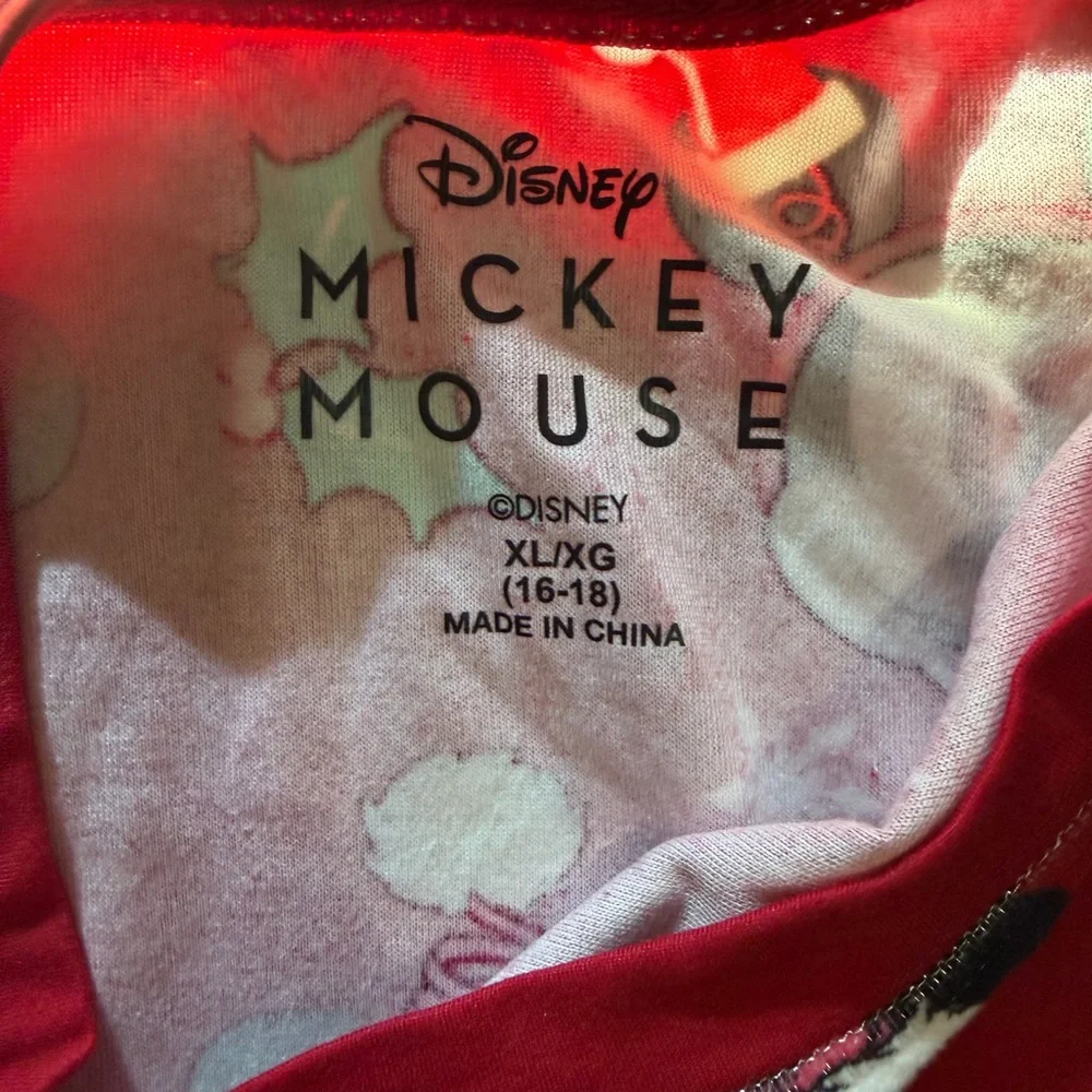 Disney Red Mickey Mouse Holiday Pajama Set with Green mistletoe. - Picture 3 of 3
